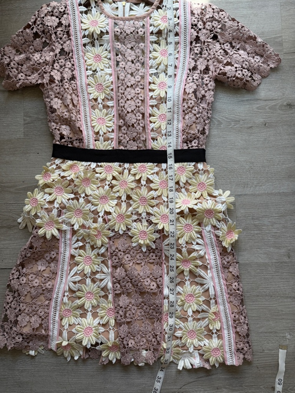 Self-Portrait Dusty Rose Lace Dress with Yellow & Pink Floral Appliqué - Picture 12 of 12